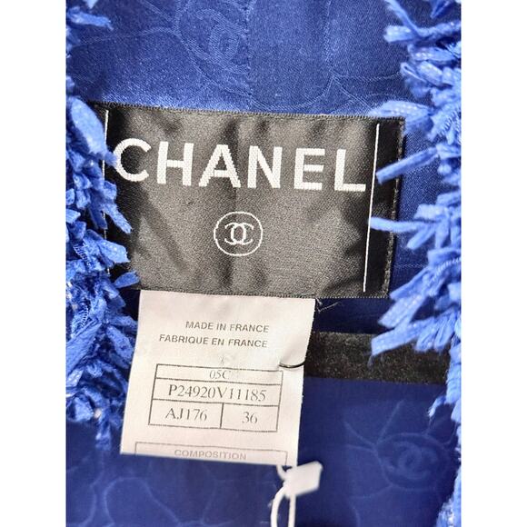 Vintage Chanel Tweed Open Front Blazer w/ Gunmetal Hardware Blue Womens 36/US 4 - Picture 3 of 4